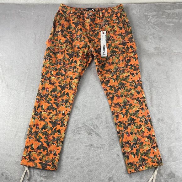 Purple Brand Twill Cargo Pants Men 36x31 Orange Terra Camo P503‎ Designer $325